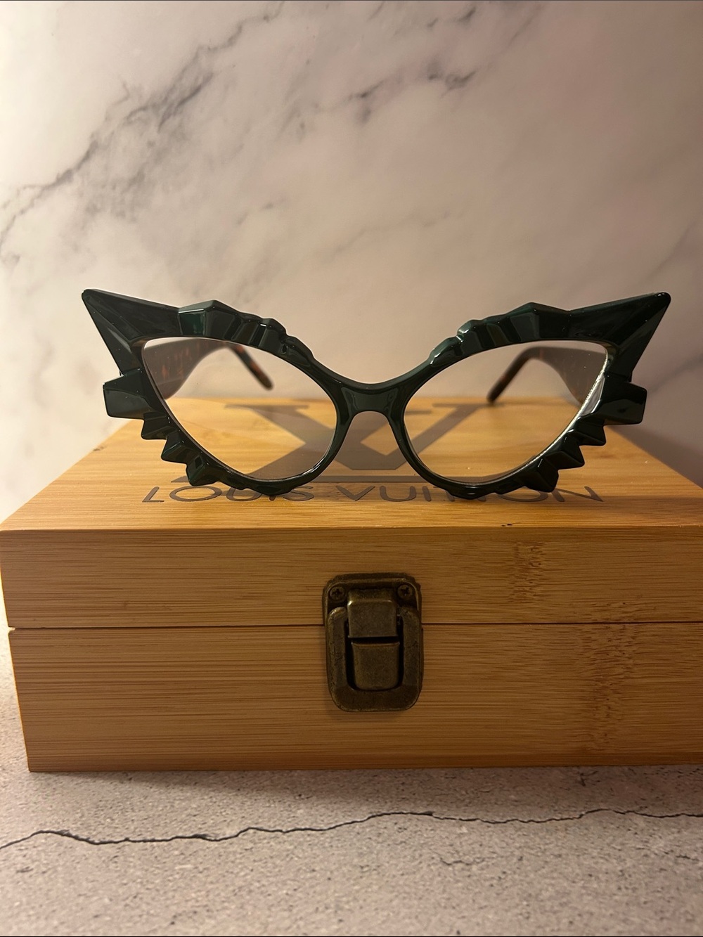 Dark Green Sculpted Cat-Eye Glasses